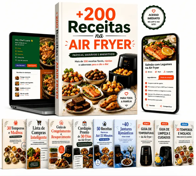 Mosaico com prévia das 188 receitas extras da Receitas da Chef