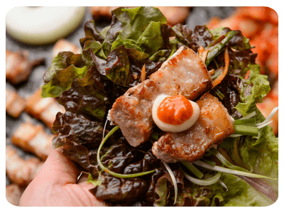Samgyeopsal com Ssam (Panceta com Folhas)